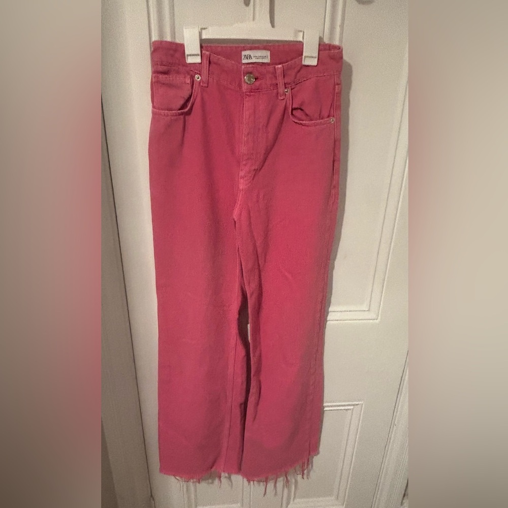Zara Vibrant Pink Wide-leg full length jeans - Picture 1 of 2